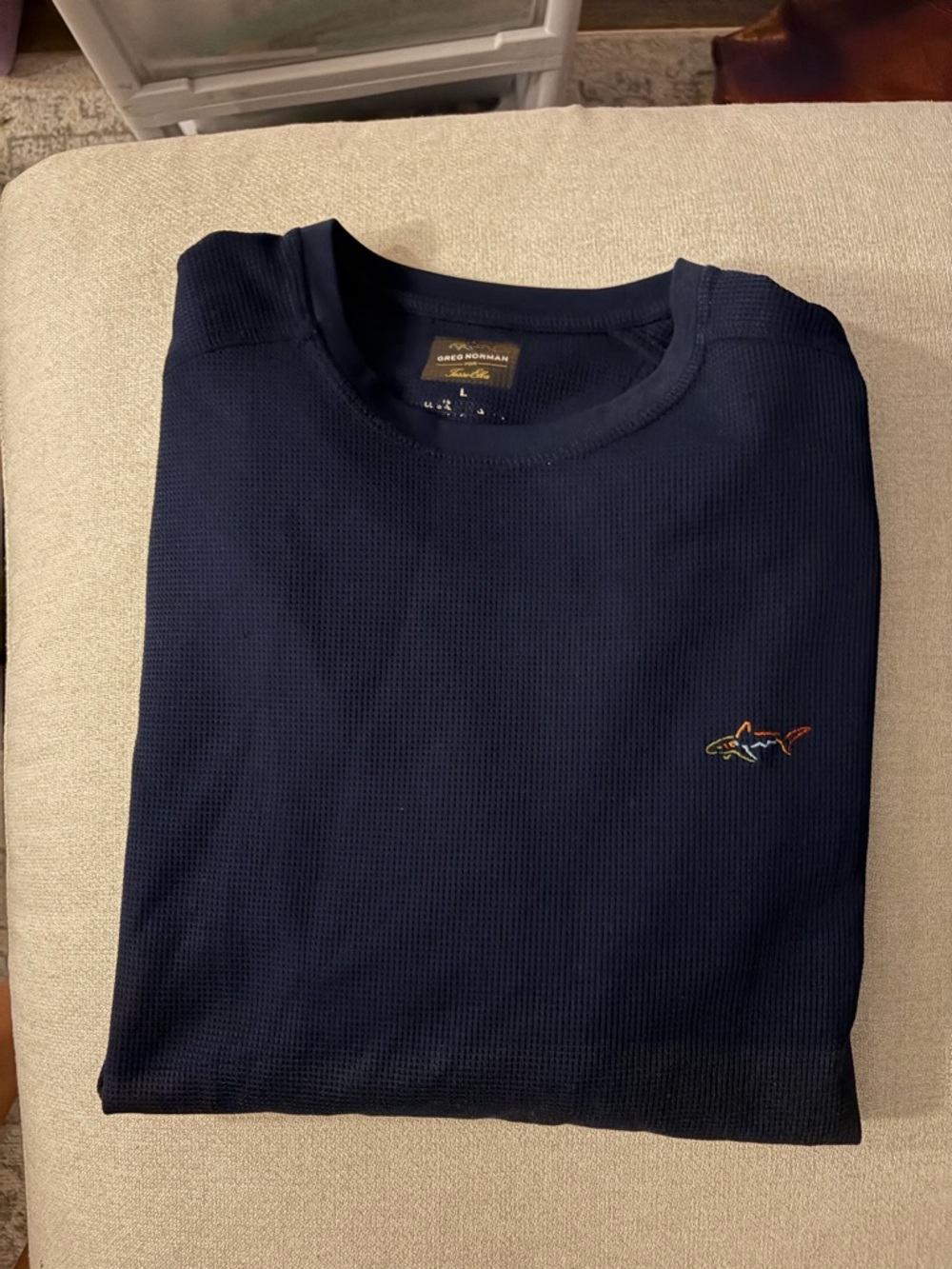 Greg Norman Collection Men's Long Sleeve Navy Waffle-Knit Crew